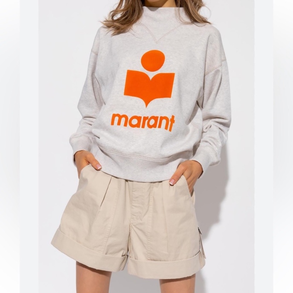 $430 ISABEL MARANT ÉTOILE Moby Flocked-Logo Cotton-Blend Sweatshirt in size 36/S